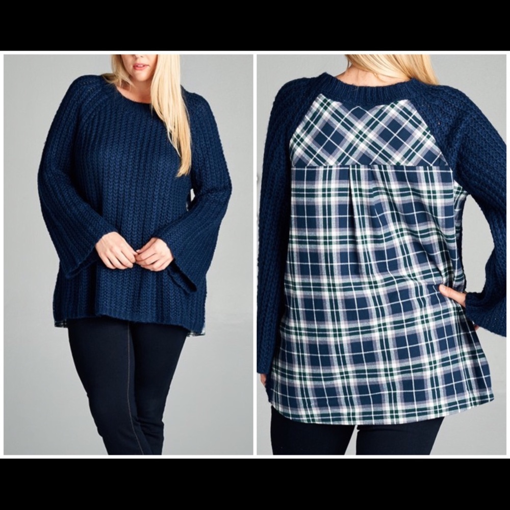PLUS❄️BLUE KNIT PLAID SWEATER